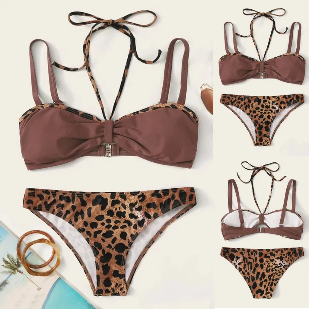 Леопардовый купальник женский сексуальный с одинаковыми ремешками леопардовый