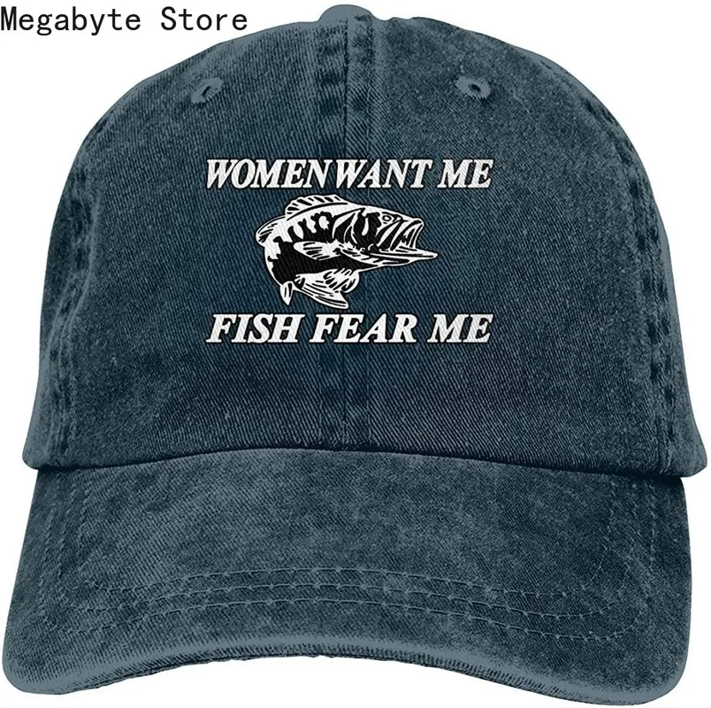 

Women Want Me Fish Fear Me Washed Baseball Cap Trucker Hat Adult Unisex Adjustable Dad Hat Summer Breathable Stretch Hats
