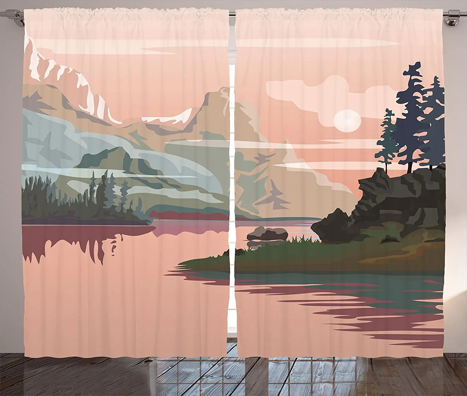 Фотообои с изображением озера и долины горного леса реки скал пейзажа гостиной