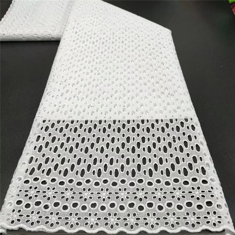 

Pure White Swiss Voile Lace In Switzerland 100% Tulle Cotton Embroidered African Lace Fabrics With Stones Dress Material SW977