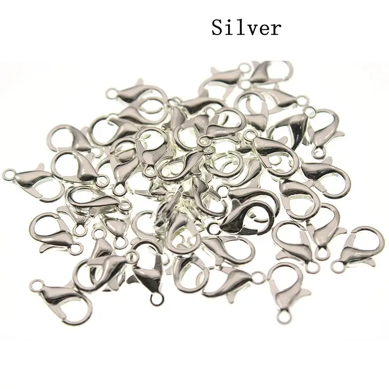Silver 10 12 14 16 18 21 мм серебряный пистолет черный карабин застежки крючки для соединитель для браслета, ожерелья конец застежки Fit DIY ювелирных изделий - Цвет: Silver