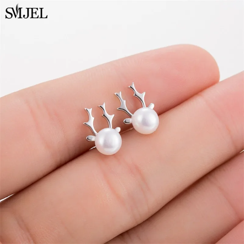pearl deer SMJEL Новое поступление богемные маленькие крошечные серьги-гвоздики с перьями для женщин очаровательный лист серьги oorbellen Brincos свадебные подарки - Окраска металла: pearl deer