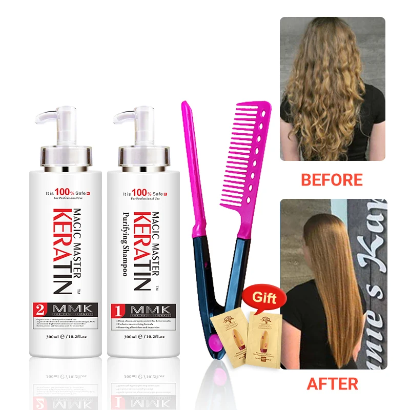 

300ml MMK Magic Master Keratin Without Formalin + Purifying Shampoo Straighten Hair Set Get Free Comb