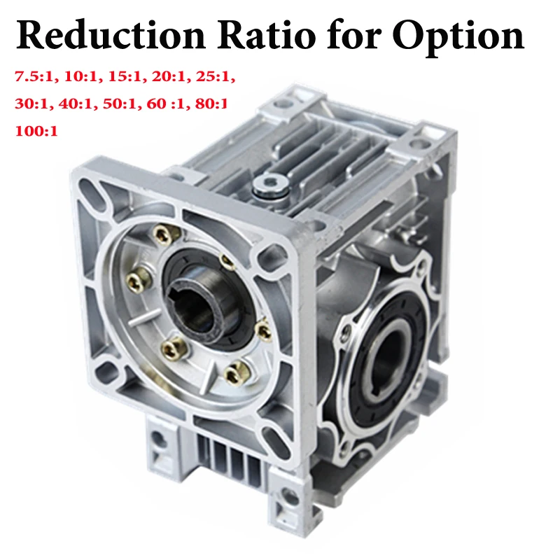 

Speed Reducer Worm DC Motor Gearbox RV040 Reduction Ratio 7.5:1 10:1 20:1 to 100:1 for NEMA 34 Motor With Shaft Sleeve Adaptor