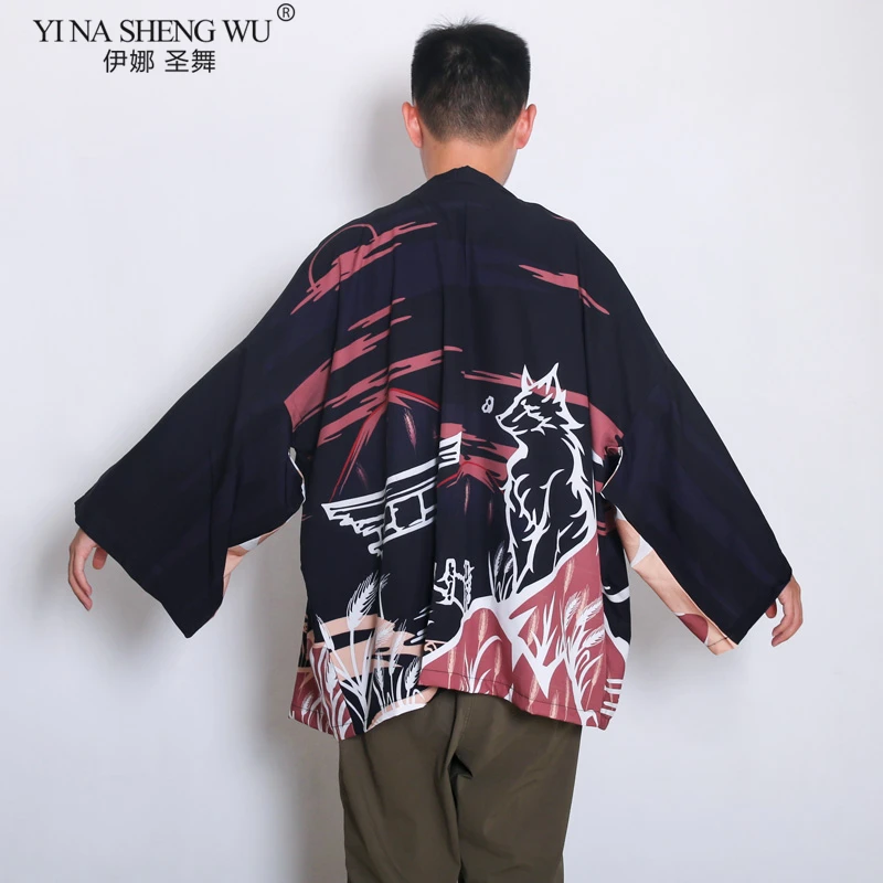 Кимоно мужское с длинным рукавом юката кардиган внешней крышкой халат кимоно