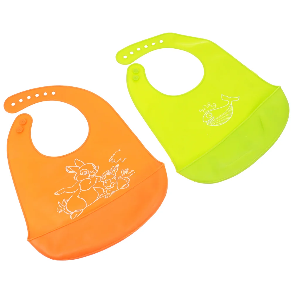 

2Pcs Cartoon Silicone Baby Bib Adjustable Clothing Protector Kids Toddler Bibs