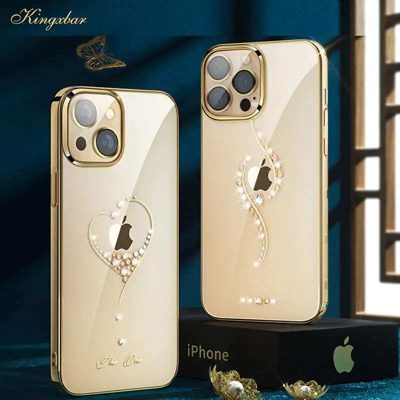 

Чехол KINGXBAR для телефона с покрытием для iPhone 13/13 pro max, Прозрачная Жесткая задняя крышка 13 pro, тонкий, блестящий, роскошный для женщин