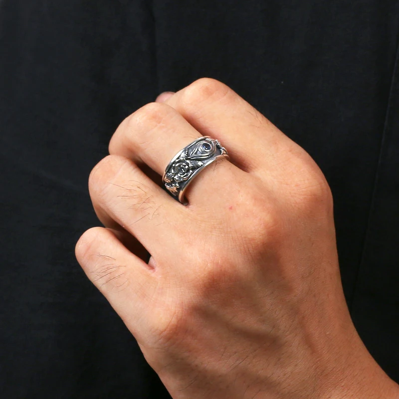 

New Eye of Horus Silver Ring Men's Opening Adjustable Personality Retro Eye of God Ring Fashionable Men's Hip Hop Jewelry