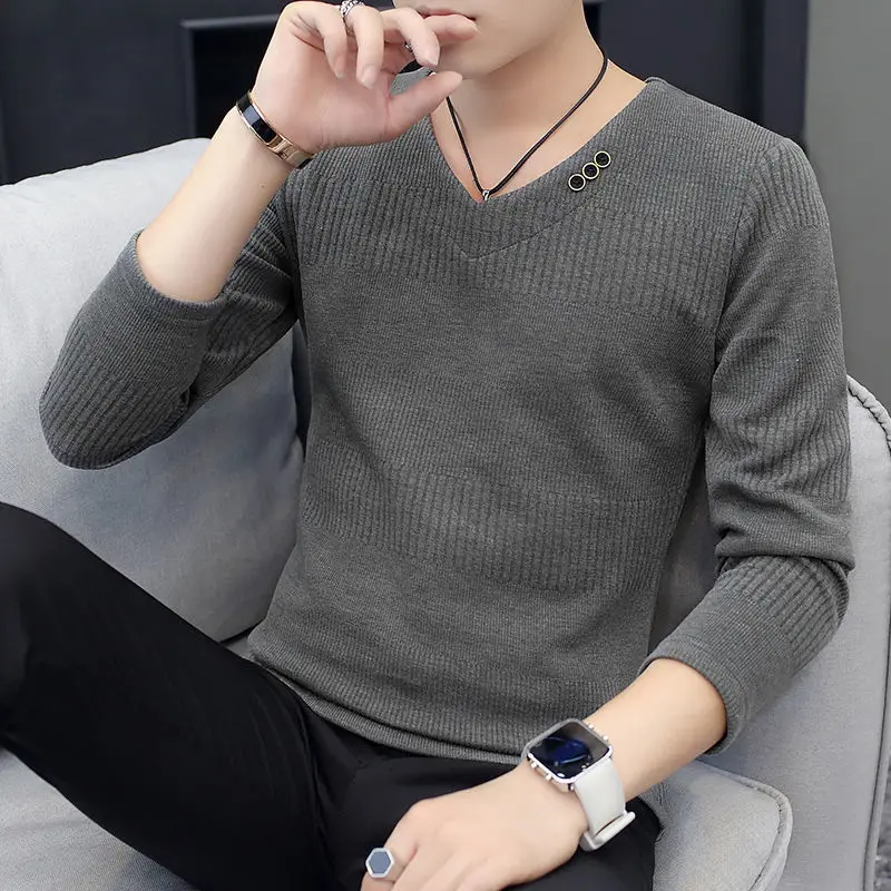 

Pullover 2021 Autumn and Winter New Men o-neck Pullover Sweater Fashion Solid Color Thick and Warm Bottoming Shirt Male Clothes