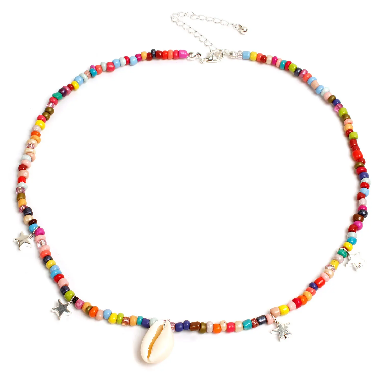 PZMYCS fashion colored rice beads natural shell necklace for women five-point star hand thread clavicle chain statement | Украшения и