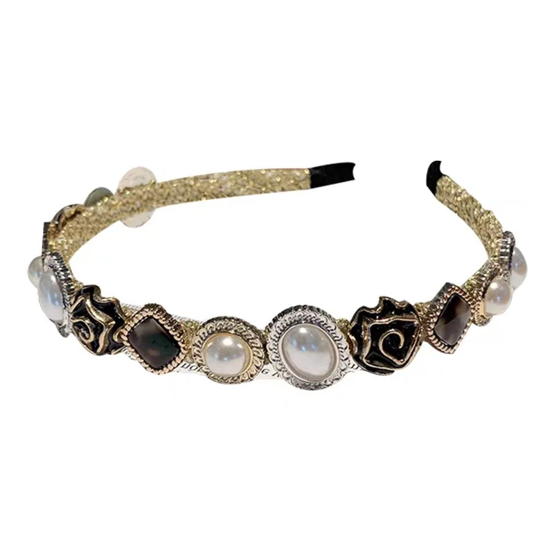 

Baroque Style Headband For Women Retro Pearl Noble Hair Accessories Female Golden Rose Fine Hairband Resin Luxurious Elegant