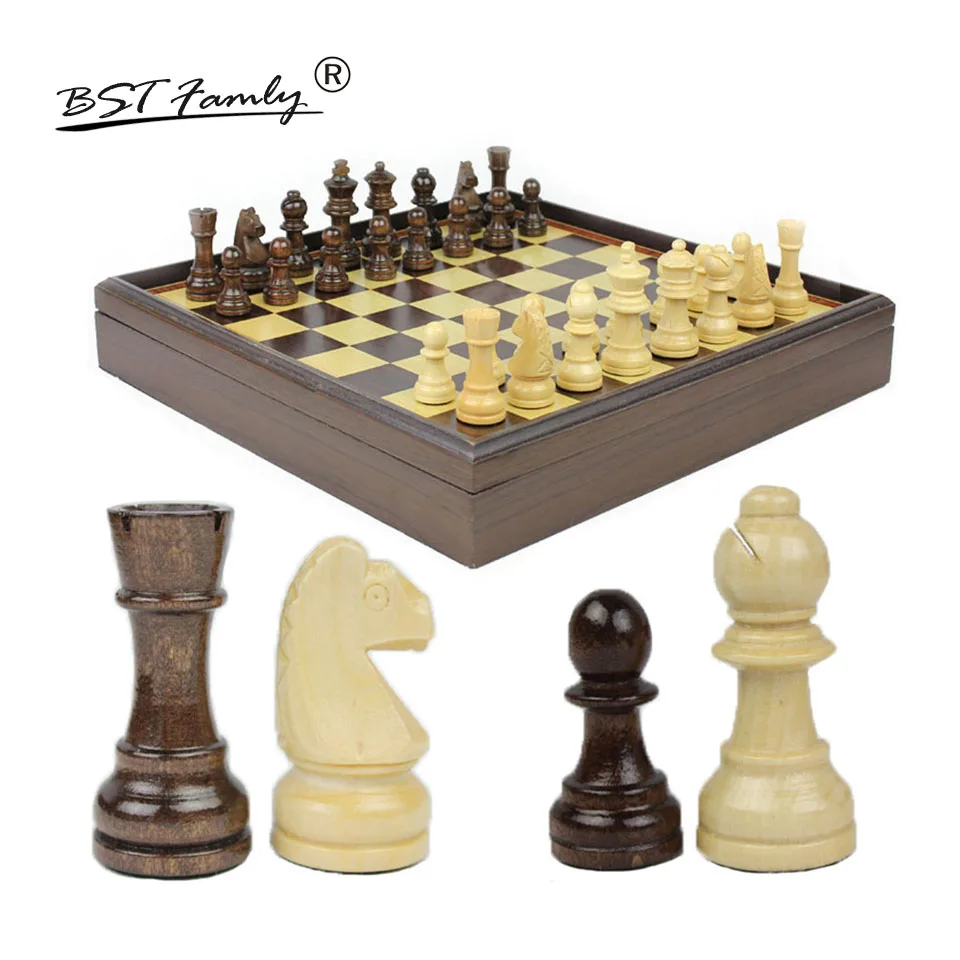 

BSTFAMLY Wood Chess Set Game of International Chess Chessman 31*31*5.3cm Box Chessboard Chess Game King Height 6.2cm I23