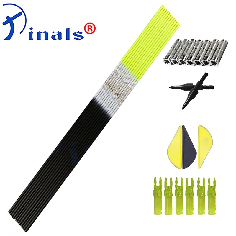 Inals Archery Spine 300 340 400 500 600 ID 6.2mm Carbon Arrows Points Vanes for Compound Recurve Bow Hunting Shooting 12PCS