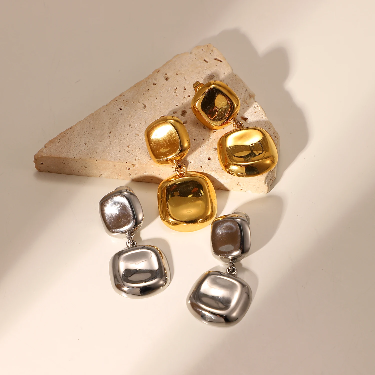 

Trendy 18k Golden Square Concave Metallic Luster Stainless Steel Pendant Earrings For Women Wedding Jewelry Part Gift