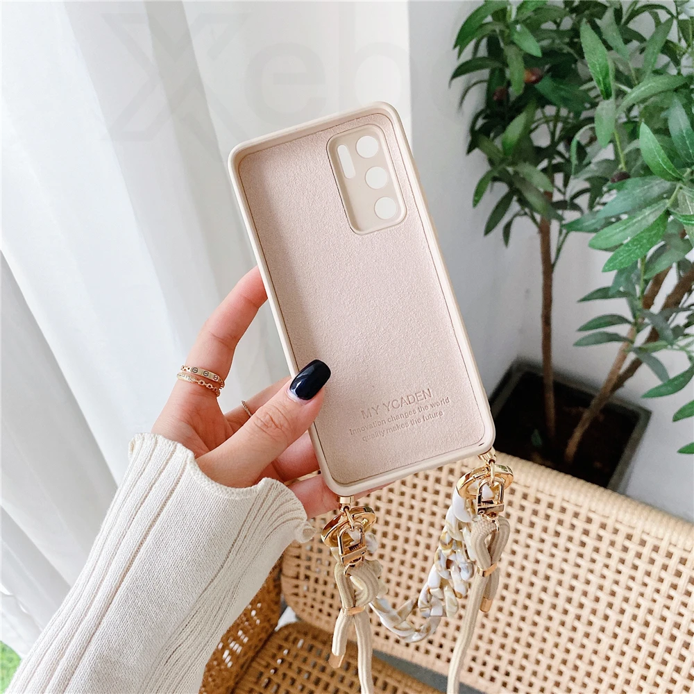 Модный чехол для телефона с мраморной цепочкой и ремешком через плечо Huawei P50 P40 Pro