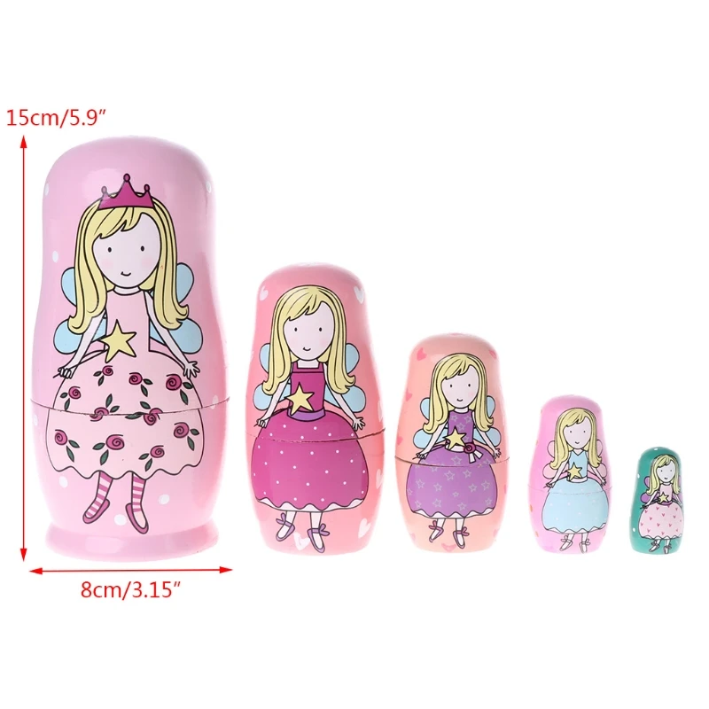 

5PCS Angel Princess Russian Nesting Dolls Wooden Matryoshka Dolls Kids Toy Gift