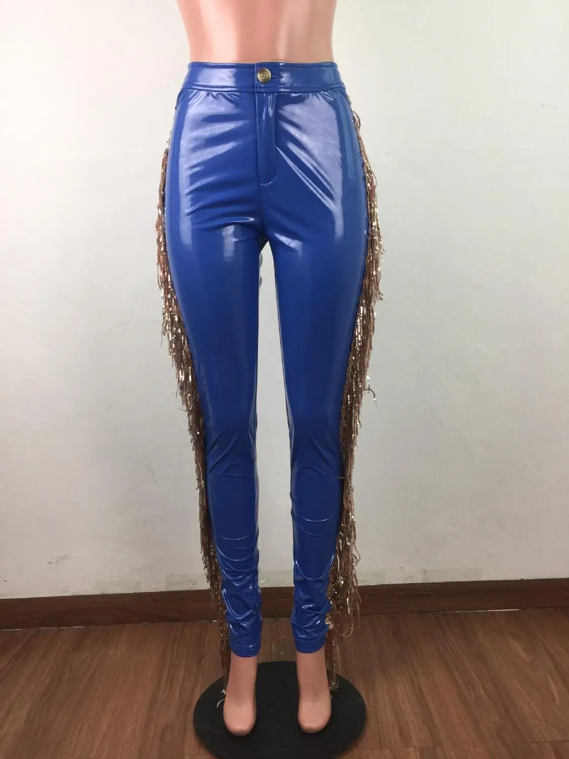 

Winter Clothes Women Sequined Tassel PU Leather Women Pants Sexy Streetwear High Waist Elasticity Pencil Pants Women Trousers
