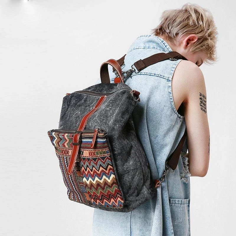 Китайский холст с вышивкой Mochila Женский повседневный уличный рюкзак дорожные