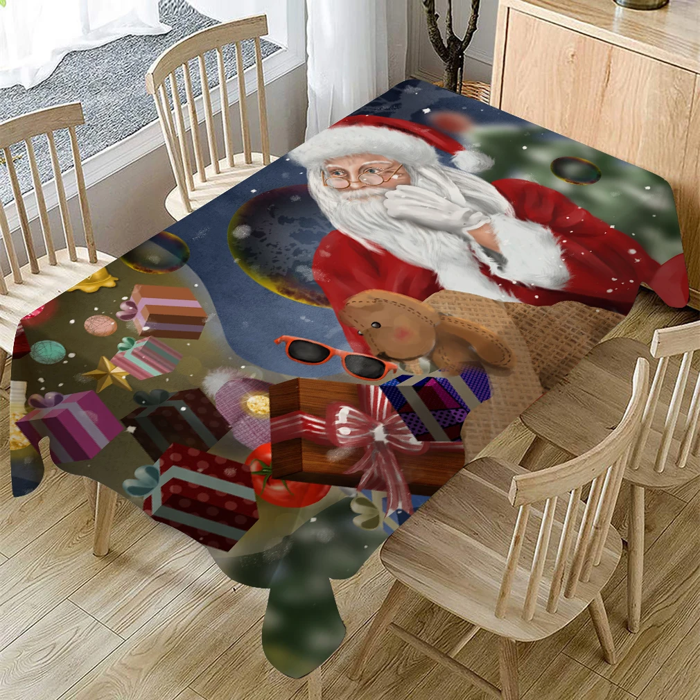 

New Style Santa Claus Series Print Tablecloth Cotton Linen Rectangle Coffee Table Cover Canteen Wedding Dust-Proof Table Cloth