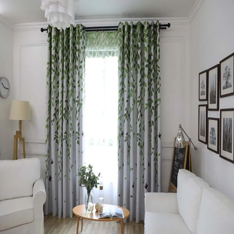 Светонепроницаемые занавески GYC2248 для гостиной с листьями и птицами спальни
