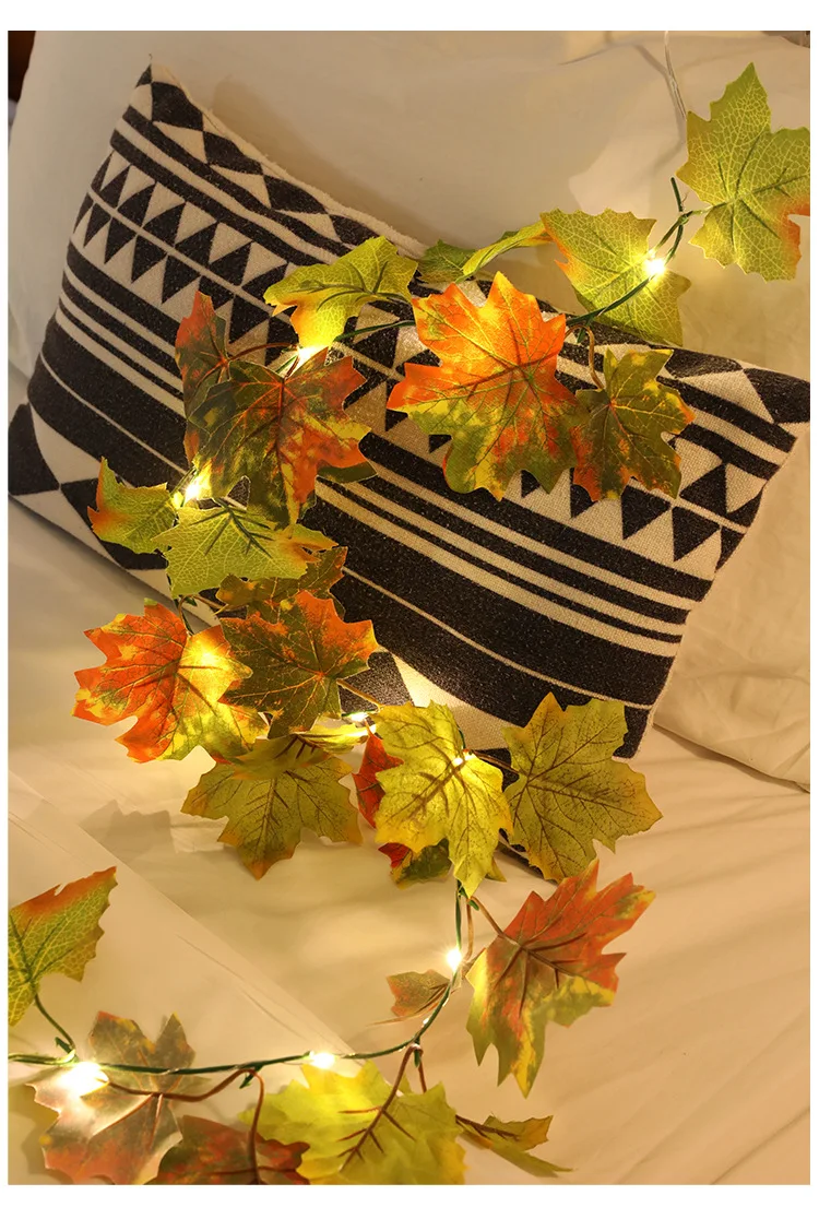

String Lights LED Golden Yellow Green Maple Leaf String Lamp Indoor Room Window Christmas Tree Decoration Lighting Lamp 1pc