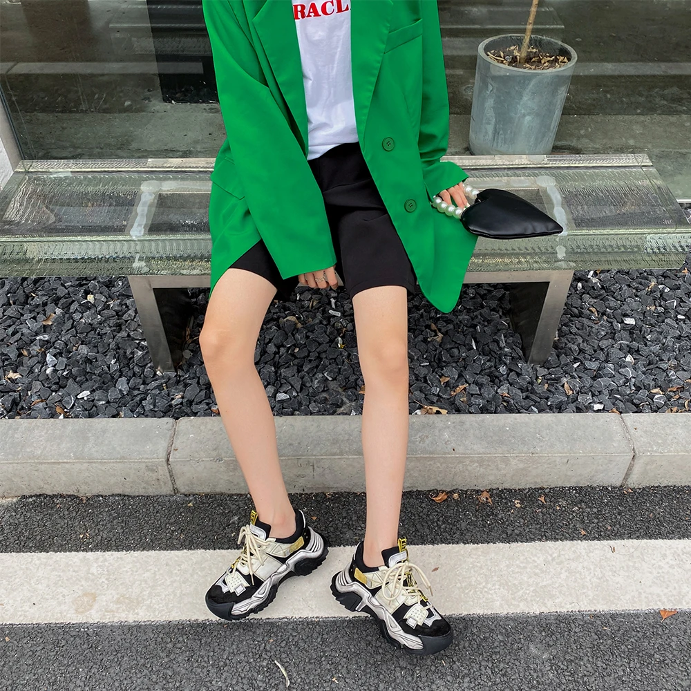

Women Sneakers Flat Platform Shoes Outdoor Multiple Materials Stitching Breathable Mesh Thick Bottom Casual Ladies Sneaker