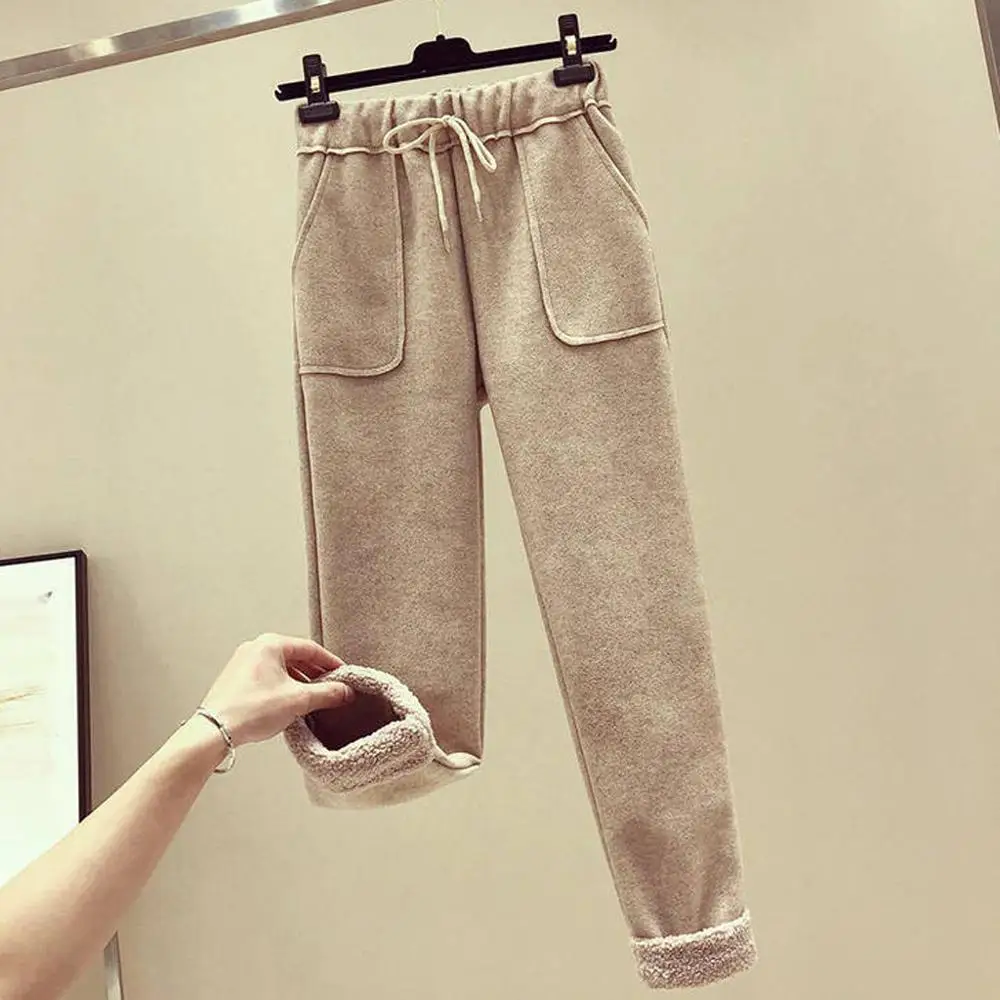 Модные женские брюки зимние плотные кашемировые однотонные Зимние Теплые