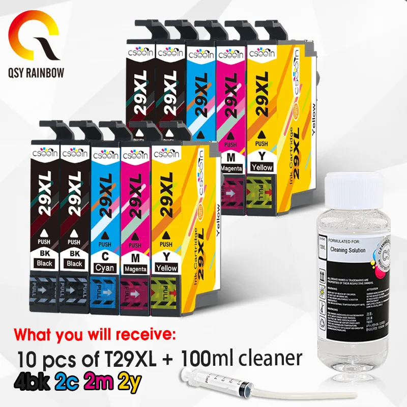 10 шт. и чистый раствор T2991XL T2991 для чернильных картриджей Epson 29XL XP235 XP247 XP245 XP332 XP335 XP342