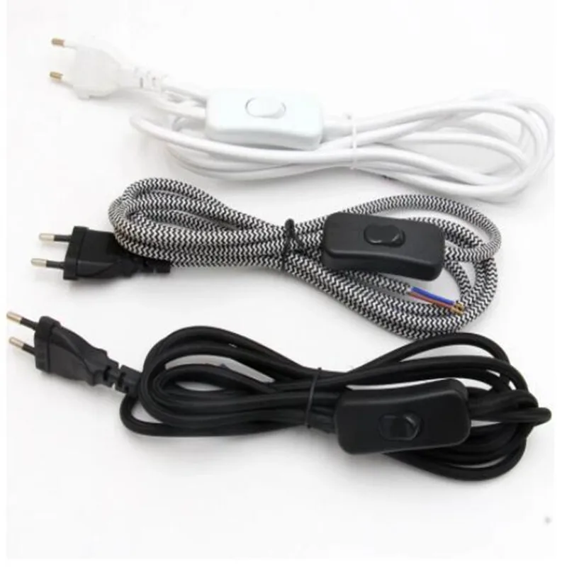 

2 Meters European Plug Power Cord With ON/OFF Switch 220V AC Electrical Power Cords Colorful Textile Covered Cable Wire