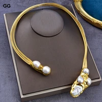 guaiguai jewelry white keshi baroque pearl 18 k yellow gold color plated choker necklace for women
