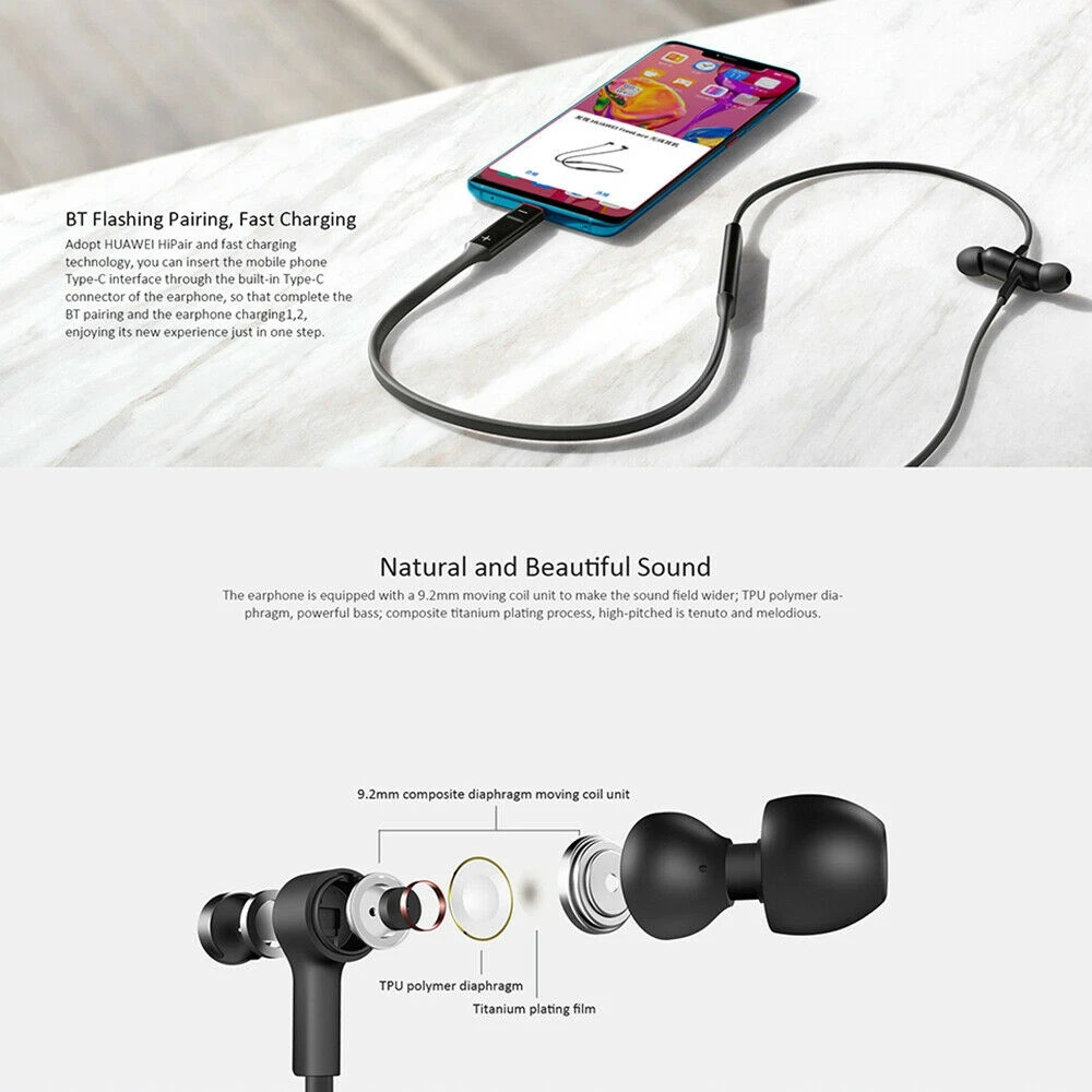 Huawei FreeLace оригинальные наушники CM70 Bluetooth спортивные наушники-вкладыши беспроводные наушники водонепроницаемые смарт-наушники для быстрой зарядки