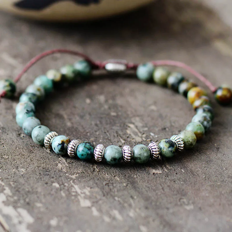 Мужской браслет с бусинами в стиле бохо 6 мм матовый черный оникс античный