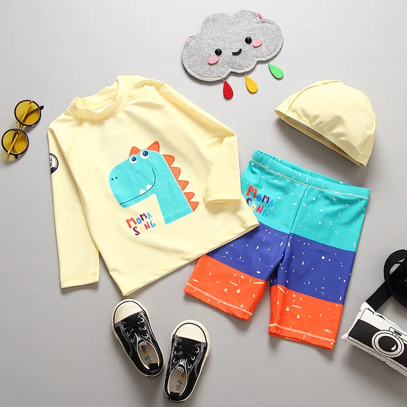 Детский купальник с длинным рукавом принтом динозавра | Спорт и развлечения