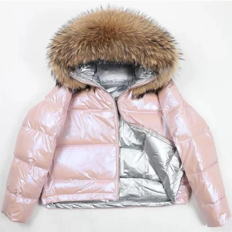 pink 2 Воротник из натурального меха, Двухсторонний пуховик, женские зимние куртки, белый пуховик на утином пуху, женские теплые парки, зимняя непромокаемая верхняя одежда - Цвет: pink 2