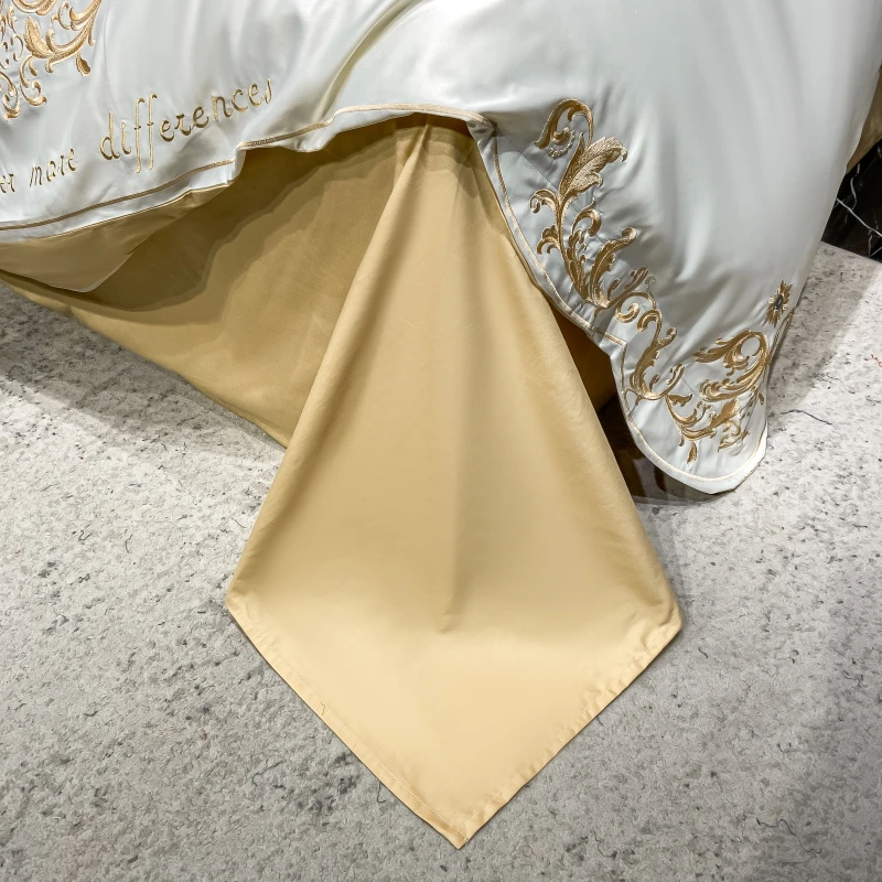 

New Luxury White European Gold Royal Embroidery Soft Satin Silk Cotton Bedding Set Duvet Cover Flat/Fitted Sheet Pillowcases