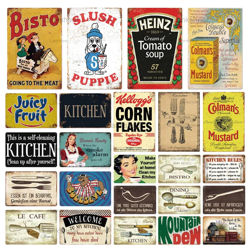 Кухонный жестяной знак lankearing винтажная тарелка для еды железная с рисунком