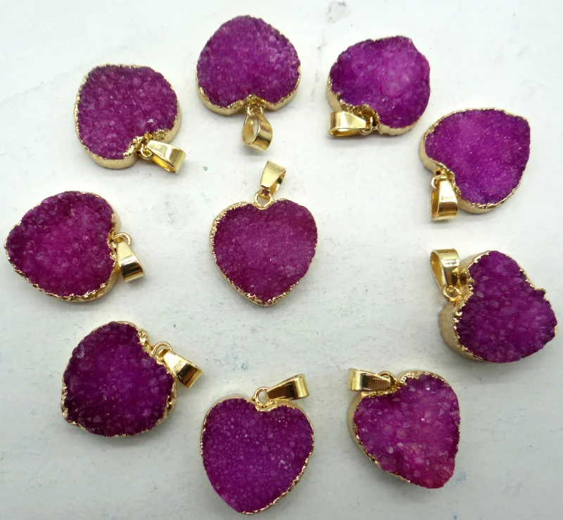 

Fashion Natural Stone Titanium Quartz Crystal Heart Charm Pendant For Diy Jewelry Making Necklace Accessories Wholesale 6PCS