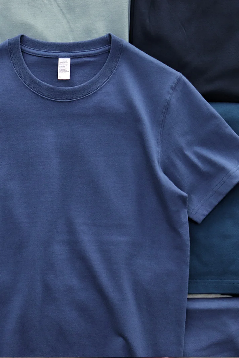 

265g Heavy Weight Cotton Men's T-Shirt Japan Style Vintage Simple Youth Trendy Short Sleeve O-Neck Solid Color High Quality Tees
