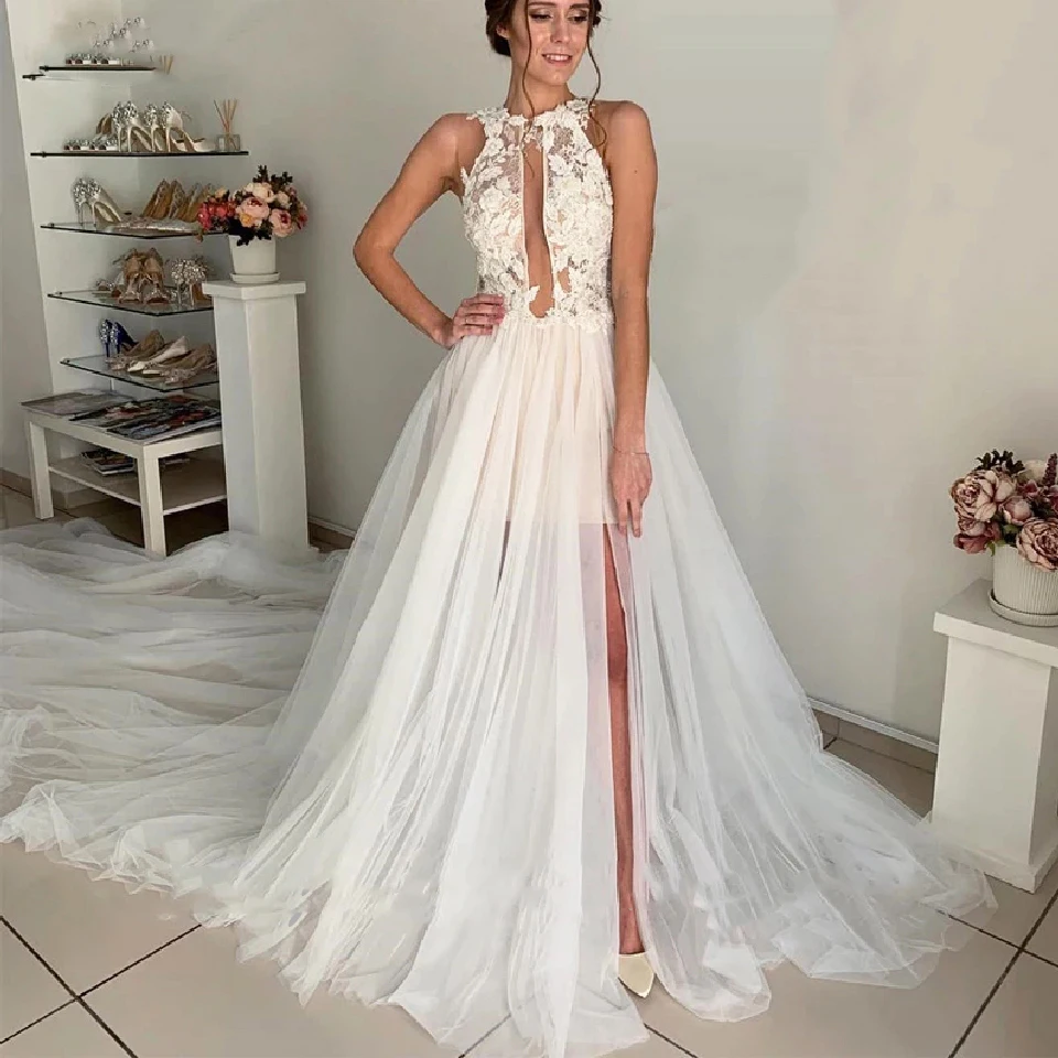 Новое поступление 2020 Сексуальная Иллюзия с длинным шлейфом аппликация для