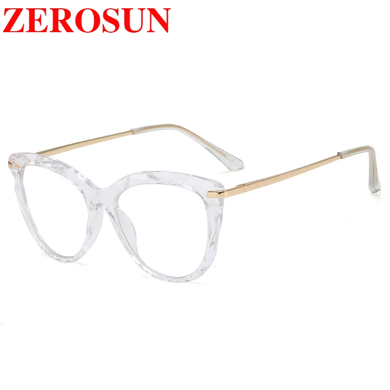 Zerosun прозрачные очки оправа для женщин кошачий глаз кристалл многогранные модные