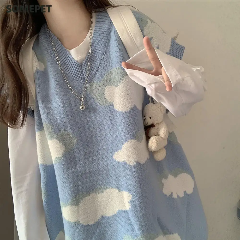 

Sweaters Women Harajuku Lovely Chic Preppy Simple Soft Loose Autumn Spring Teens Knitwear Casual Fashion Korean Girls Pullover