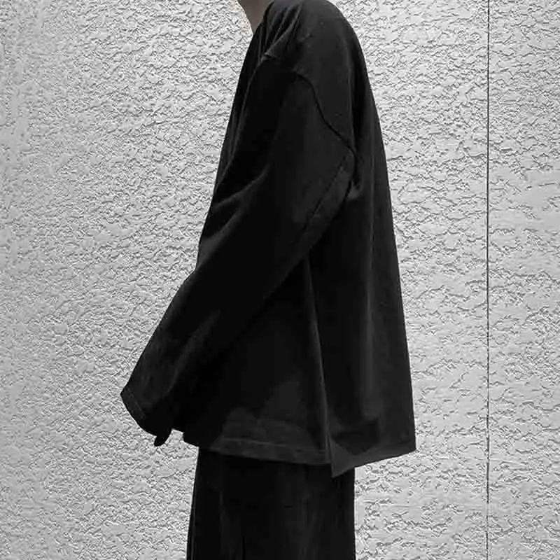 

Hair stylist fashion brand T-shirt new fall / winter 2020 slit long sleeve T-shirt dark design long sleeve bottom shirt