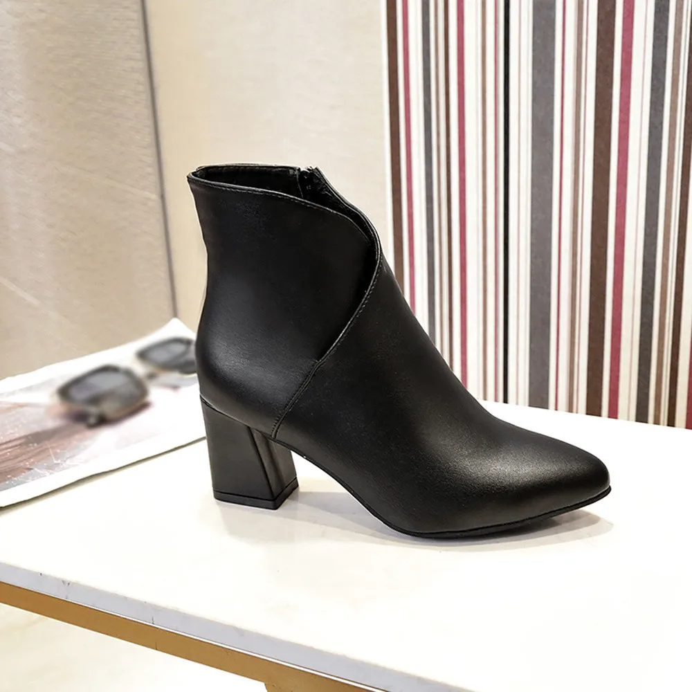 Женские ботинки Новинка 2018 года Обувь из искусственной кожи на высоком каблуке