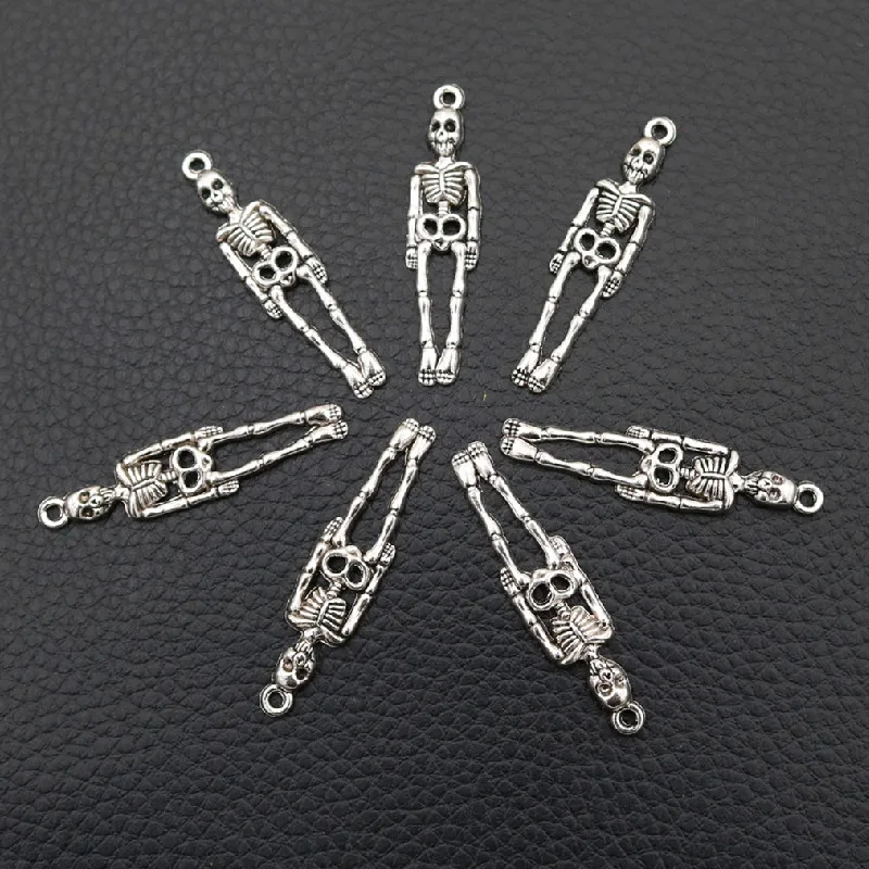 

15pcs Silver Plated Skeleton Pendant Punk Earrings Necklace Metal Accessories DIY Charms For Jewelry Crafts Making 39*9mm A54