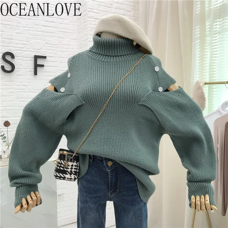 Пуловеры с высоким воротом женские свитера открытыми плечами осенне зимние 2020