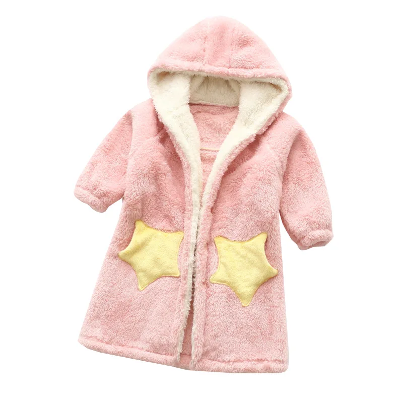 Kids Flannel Bathrobe Shower Girl Coral Fleece Pajamas Sleepwear Baby Boy Winter Hooded Towel Robes Teens Pyjamas Warm Nightgown