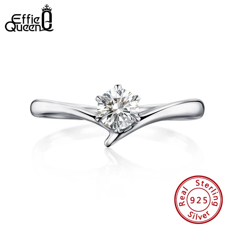 Effie Queen Trendy Female Engagement Rings with Big Crystal Stone AAAA Zircon 925 Silver Finger Ring Jewelry Party Gift BR192