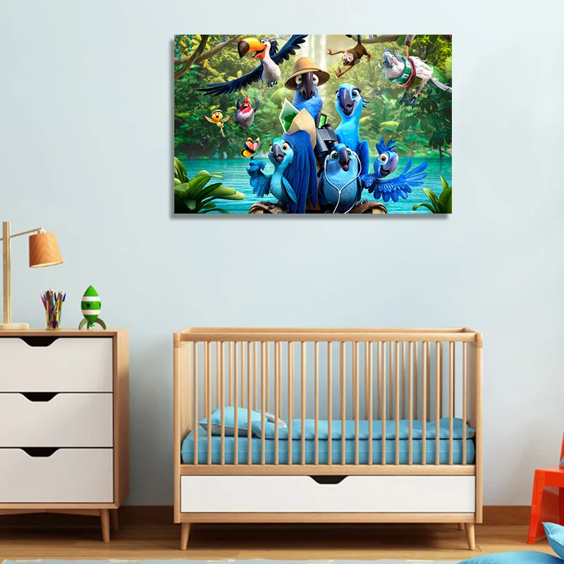 Художественный синий попугай Летающие птицы деревянный пейзаж картина маслом на