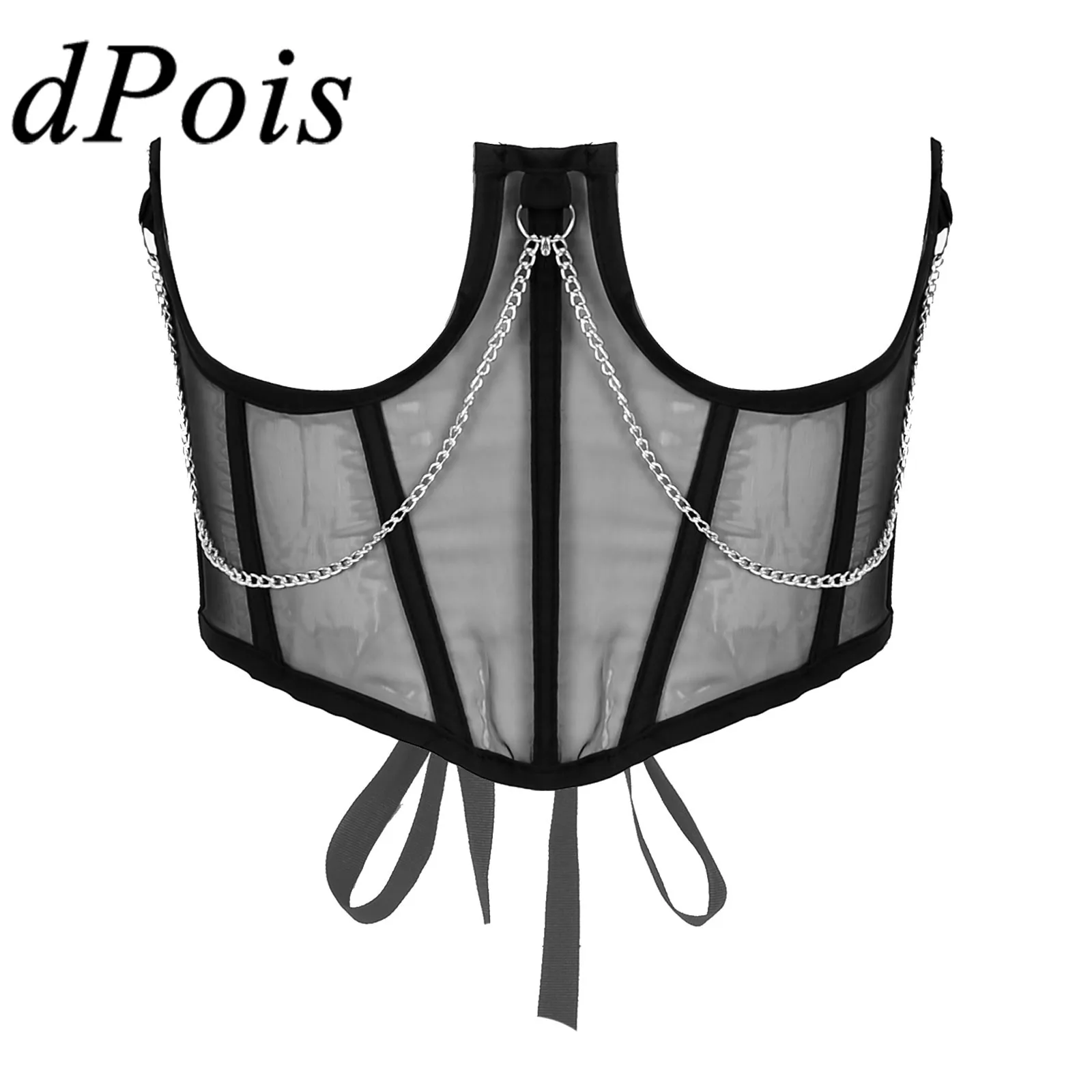 

Женские топы, сексуальные женские майки, прозрачные кружевные бюстье, сетчатый корсет, элегантный женский облегающий кроп-топ с металличес...