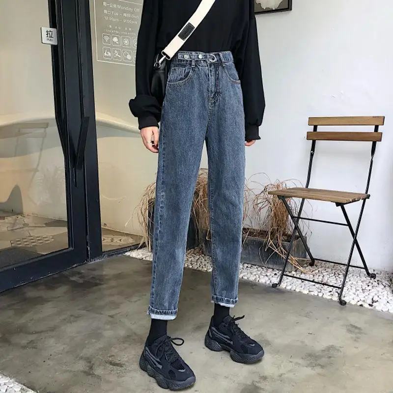 

Woman Jeans Pants Autumn High Waist Loose Jeans Straight